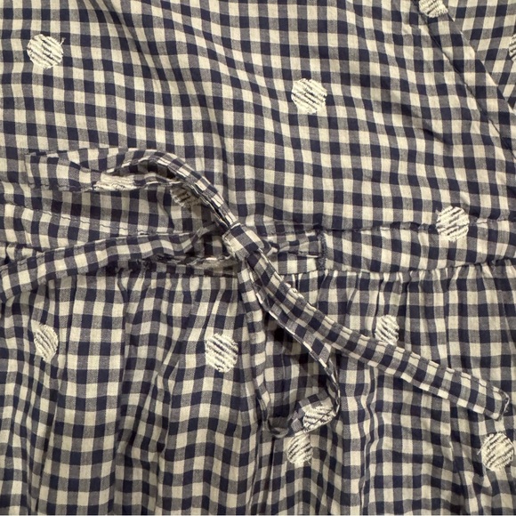 Madewell Faux Wrap Embroidered Gingham Check in preppy Navy Midi Dress Tie Waist - Picture 6 of 16
